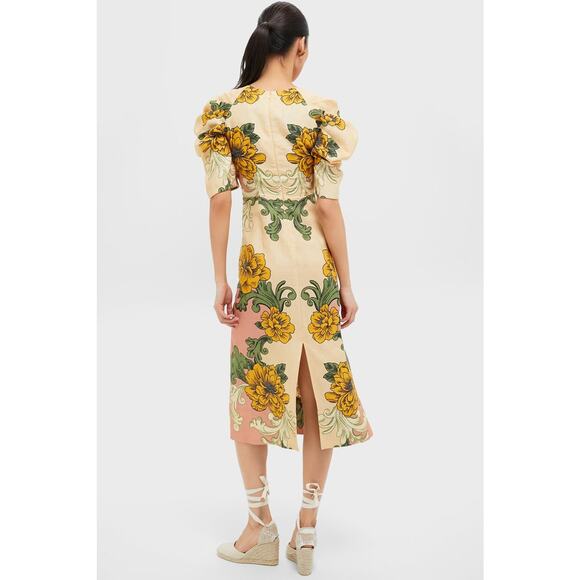 FARM RIO Delicate Flower Arabesques Short Sleeve Midi Dress NWT M Retail $280 - Picture 2 of 7